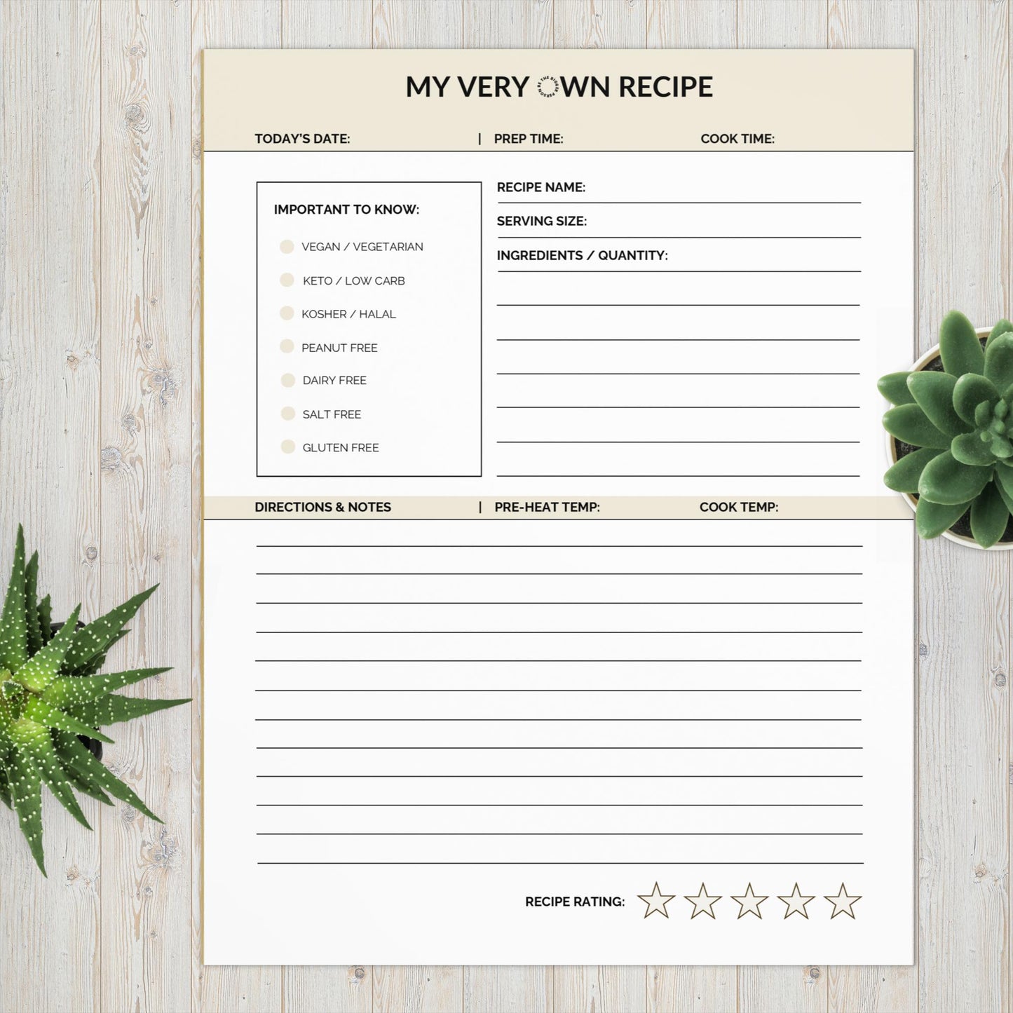 RECIPE SHEETS | Letter-Size Productivity Notepad