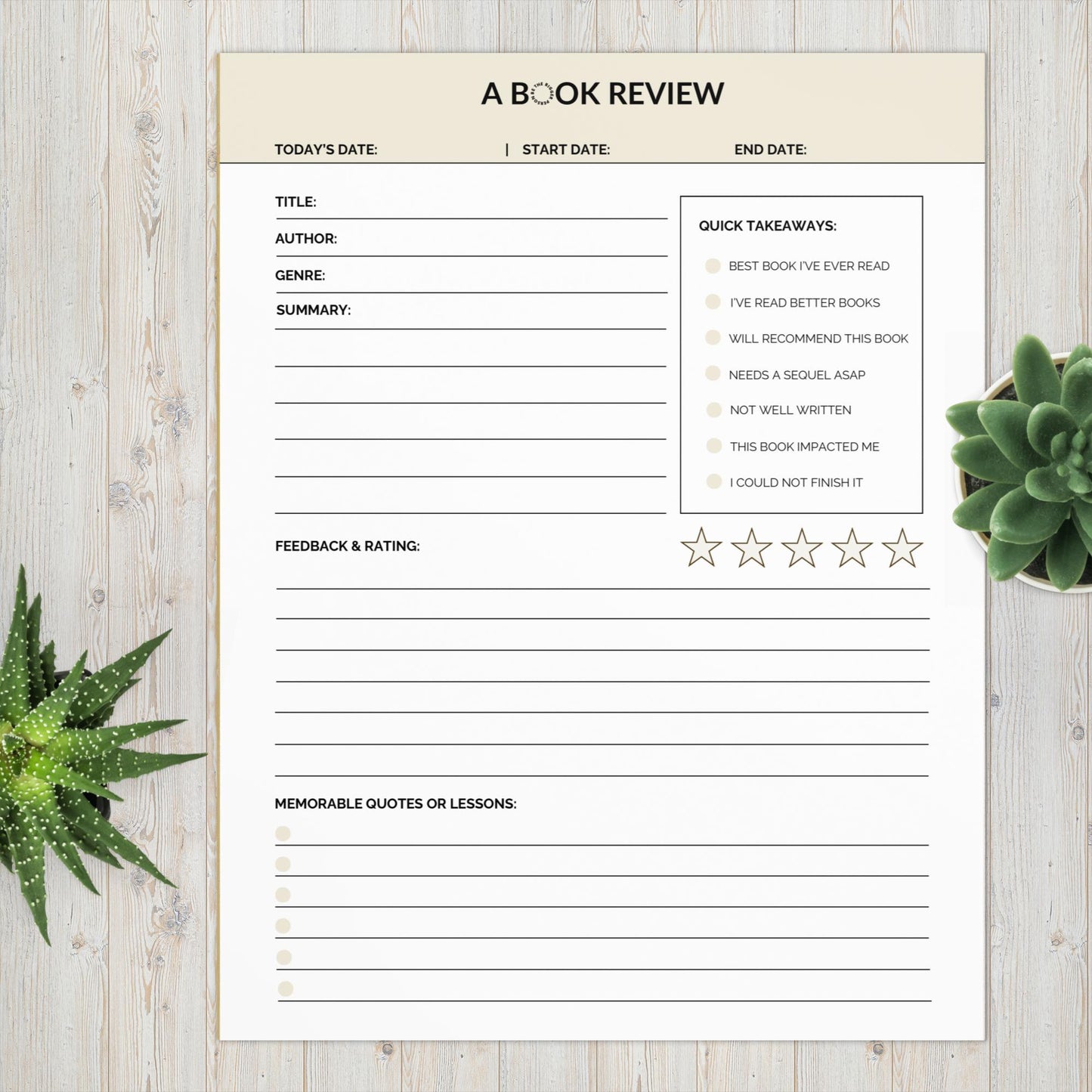 BOOK REVIEW SHEETS | Letter-Size Productivity Notepad